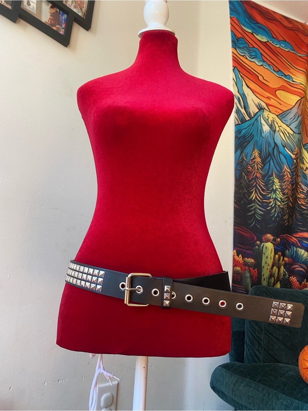 Studded Black Leather Belt with Silver Hardware